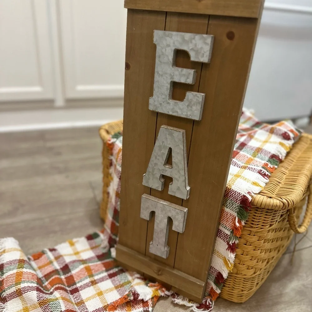 Rustic Wooden 'EAT' Wall Sign Wall Art Farmhouse Cottage Core 23”